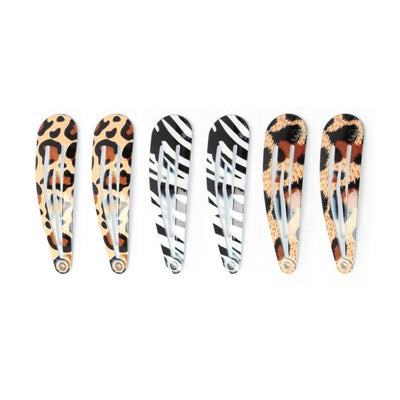HD Novelty Hair Accessories Snap Hair Clips Glitter Bendies Sleepies 6Pcs 5CM Snap Hair Clips School Colours Hairclips Hair Christmas and Parties Accessories for Girls & Women (Animal Print)