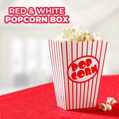 HD Novelty Retro Popcorn Boxes 10-Pack Small Red and White Containers for Film Night, Cinema, Birthday Parties, and Sleepovers