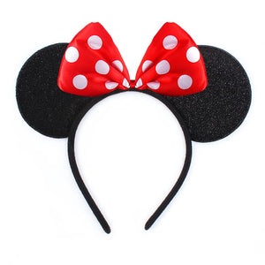 HD Novelty Cartoon Mouse Ears on Headband with Red Satin Bow and White Polka Dots - Perfect Costume Accessory for Fancy Dress, Parties, and Gifts (Red Polka)