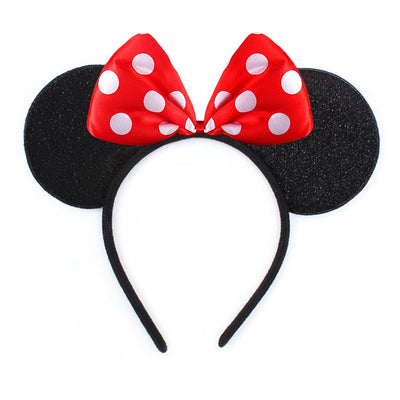 HD Novelty Cartoon Mouse Ears on Headband with Red Satin Bow and White Polka Dots - Perfect Costume Accessory for Fancy Dress, Parties, and Gifts (Red Polka)