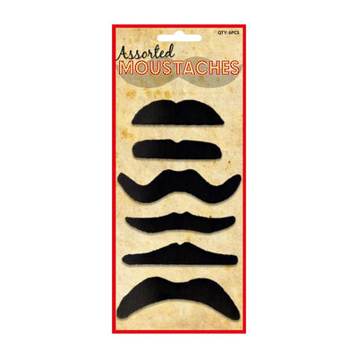 HD Novelty Assorted Moustaches Set 6 Assorted Styles and Colours