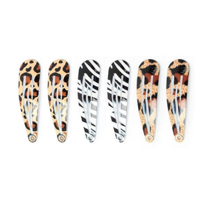 HD Novelty Hair Accessories Snap Hair Clips Glitter Bendies Sleepies 6Pcs 5CM Snap Hair Clips School Colours Hairclips Hair Christmas and Parties Accessories for Girls & Women (Animal Print)