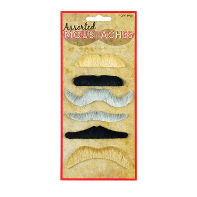 HD Novelty Assorted Moustaches Set 6 Assorted Styles and Colours